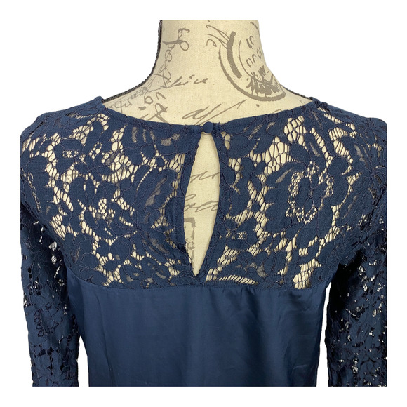 Abercrombie & Fitch Navy Blue Lace Long Sleeve A-Line Dress Size Small - Picture 7 of 14